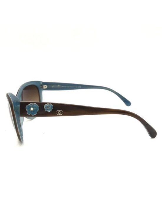 Chanel CC Logo Camellia Pearl Sunglasses Eyewear Blue Brown main image 6